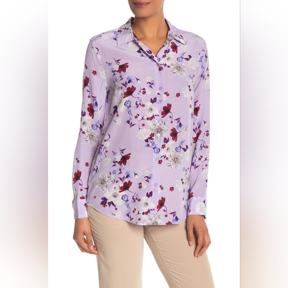 Equip­ment Essential Orchid Lilac Floral Print 100% Silk Shirt Blouse Size M - Picture 5 of 10
